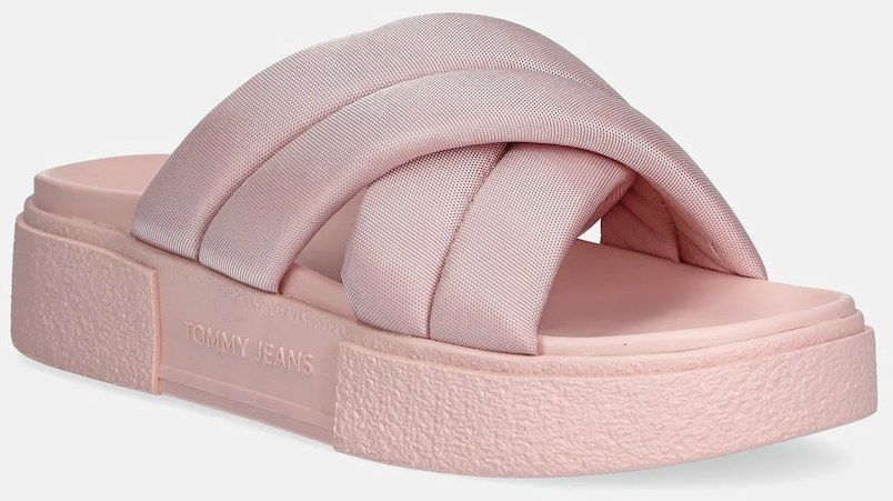 Šľapky Tommy Jeans FLATFORM SANDAL dámske, ružová farba, na platforme, EN0EN02775