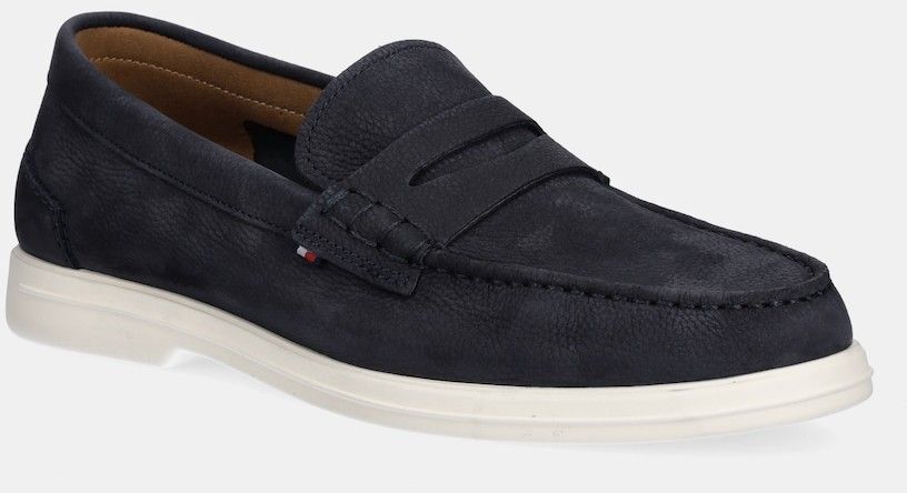 Nubukové mokasíny Tommy Hilfiger TOMMY HILFIGER NUBUCK P LOAFER pánske, tmavomodrá farba, FM0FM05350