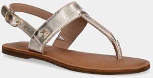 Kožené sandále Tommy Hilfiger METALLIC LEATHER THONG SANDAL dámske, zlatá farba, FW0FW08798