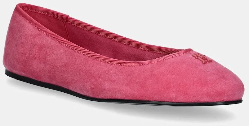 Semišové baleríny Tommy Hilfiger TH HARDWARE SUEDE BALLERINA ružová farba, FW0FW08655