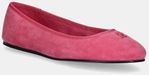 Semišové baleríny Tommy Hilfiger TH HARDWARE SUEDE BALLERINA ružová farba, FW0FW08655