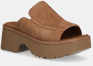 Semišové šľapky UGG New Heights Slide dámske, hnedá farba, na platforme, 1167476-CHE