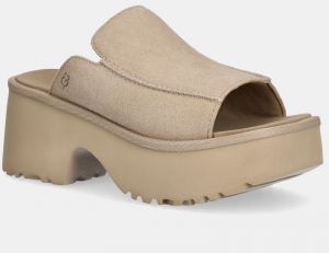 Semišové šľapky UGG New Heights Slide dámske, béžová farba, na platforme, 1167476-MDSD