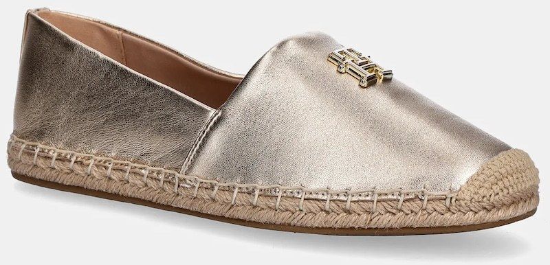 Kožené espadrilky Tommy Hilfiger TH LOGO METALLIC LEATHER ESPAD zlatá farba, FW0FW08652