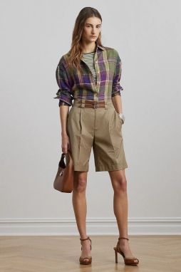 Bavlnené šortky Lauren Ralph Lauren dámske, hnedá farba, jednofarebné, vysoký pás, 200963835