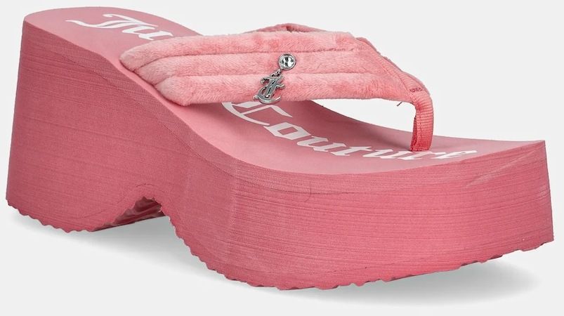 Šľapky Juicy Couture WHITNEY VELOUR Y2K WEDGE dámske, ružová farba, na platforme, JCFSAN225009