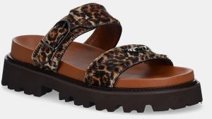 Kožené šľapky ZADIG&VOLTAIRE Ride dámske, hnedá farba, na platforme, SWCT02010