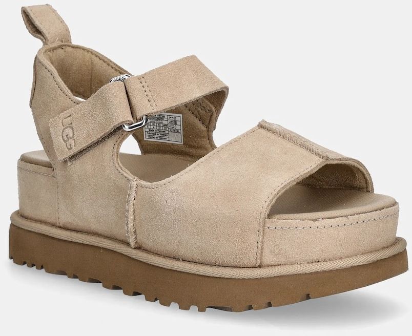 Semišové sandále UGG Goldenstar Hi dámske, béžová farba, na platforme, 1167356-SAN