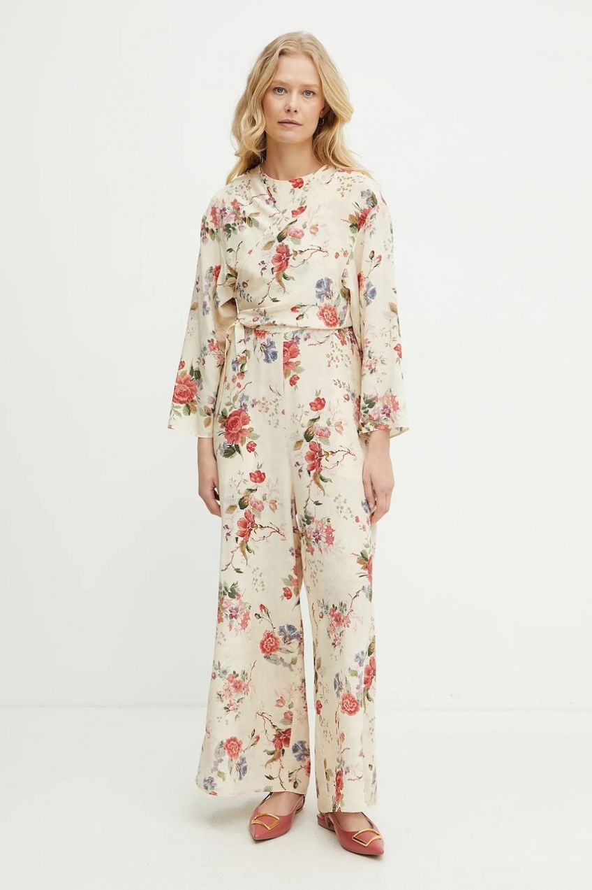 Hodvábny overal Weekend Max Mara béžová farba, s okrúhlym výstrihom, 2515231012600