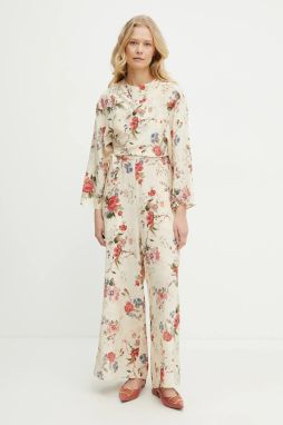 Hodvábny overal Weekend Max Mara béžová farba, s okrúhlym výstrihom, 2515231012600