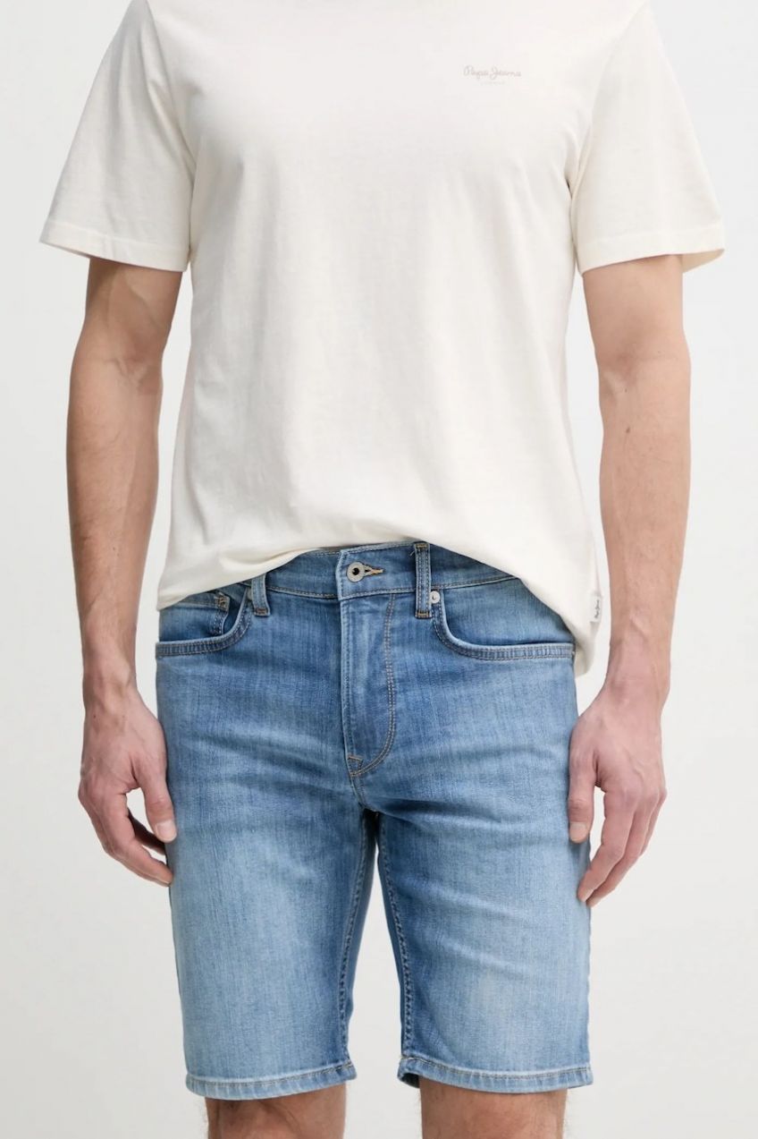 Rifľové krátke nohavice Pepe Jeans SLIM SHORT HATCH pánske, PM801080IC0