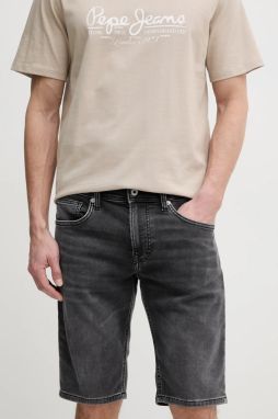 Rifľové krátke nohavice Pepe Jeans SLIM GYMDIGO SHORT TRACK pánske, šedá farba, PM801075UN2