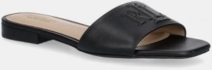 Kožené šľapky Lauren Ralph Lauren Everley Sld dámske, čierna farba, 802959142001