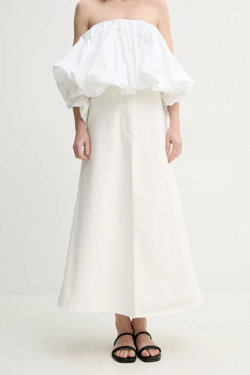Rifľová sukňa By Malene Birger CARLAS béžová farba, maxi, áčkový strih, 103267