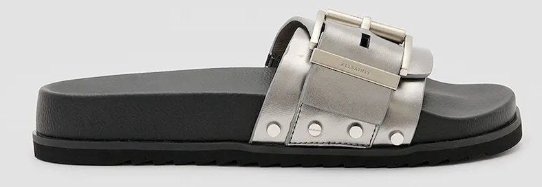 Šľapky AllSaints Ellie Stud Slider dámske, strieborná farba, W039FC