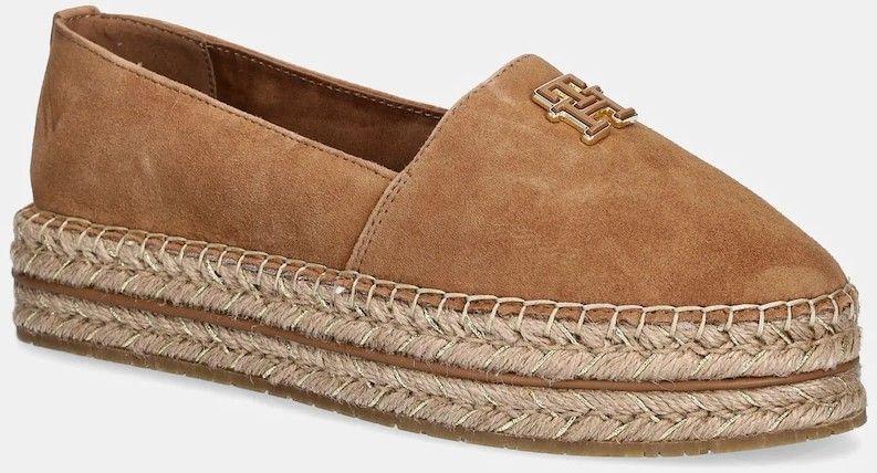 Semišové espadrilky Tommy Hilfiger SUEDE PLATFORM ESPADRILLE hnedá farba, na platforme, FW0FW08586