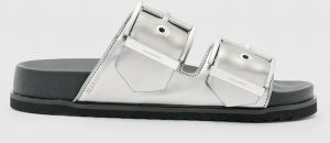 Kožené šľapky AllSaints Sian Sandal dámske, strieborná farba, W037FC
