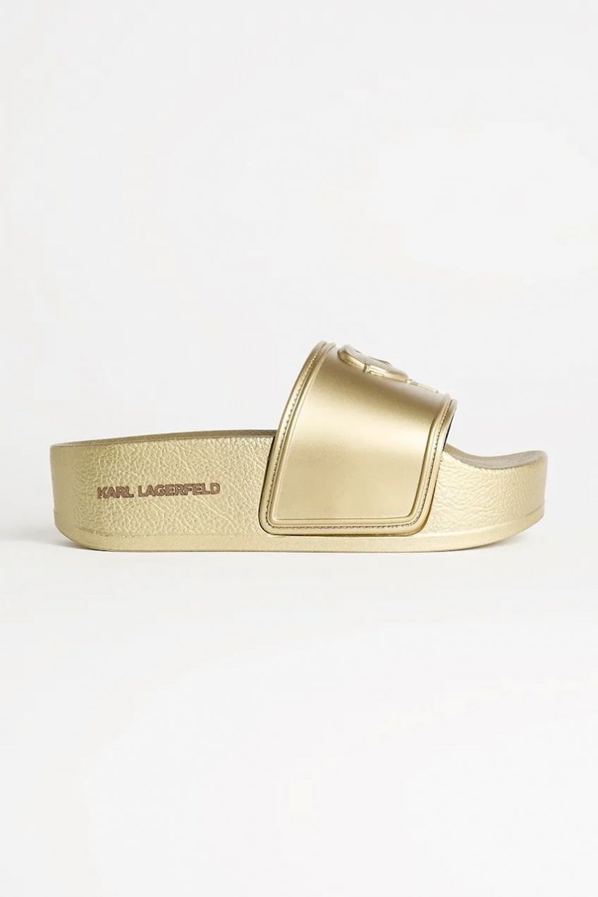 Šľapky Karl Lagerfeld KONDO MAXI dámske, zlatá farba, na platforme, KL80819M