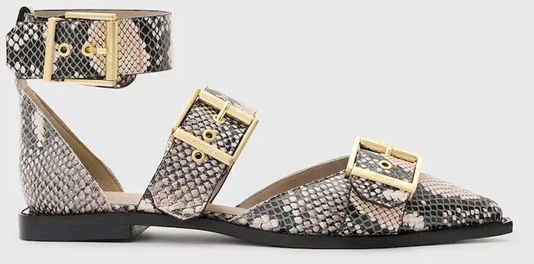 Kožené balerínky AllSaints Sutton Shoe strieborná farba, W011FC
