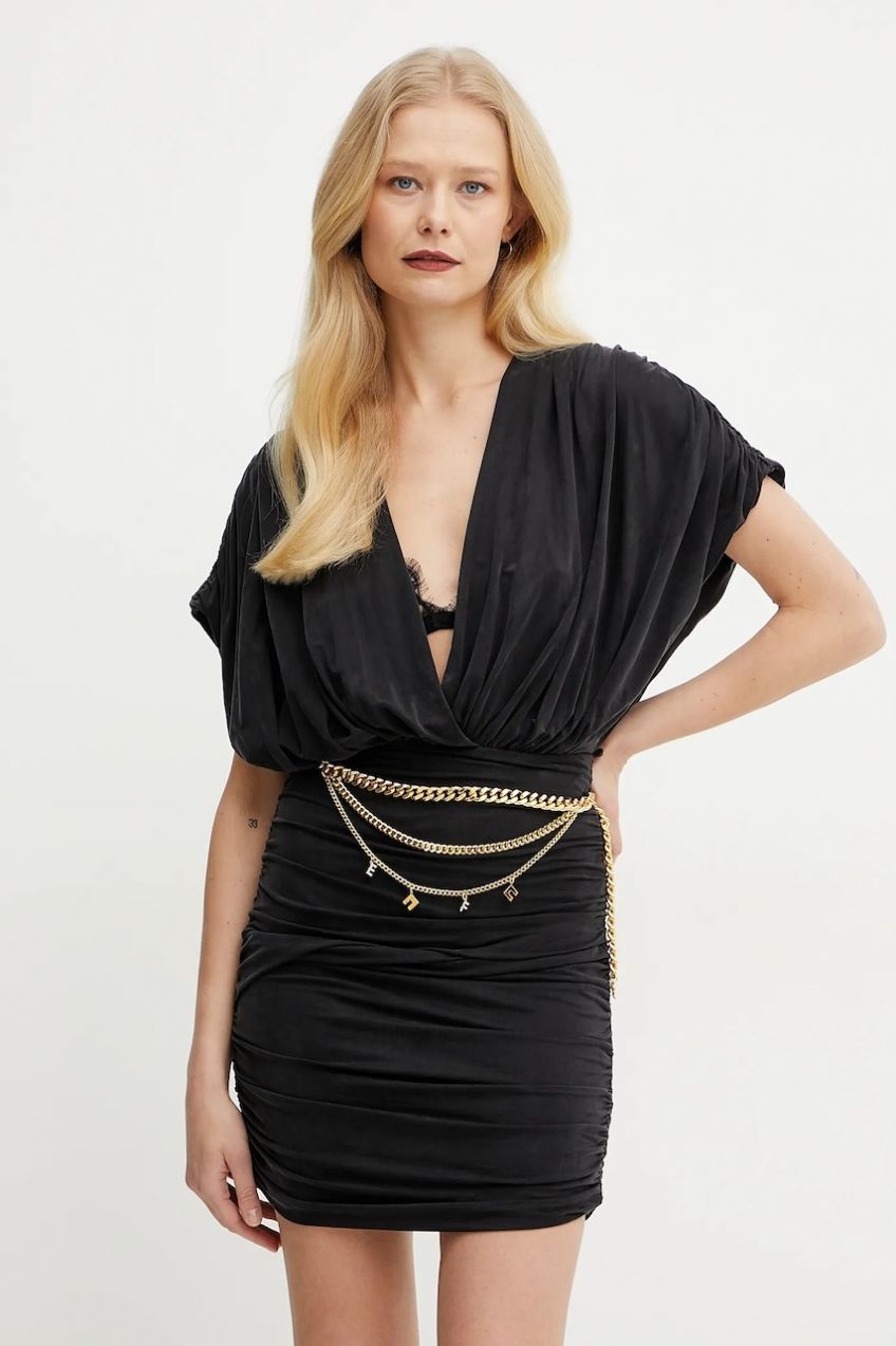 Šaty Elisabetta Franchi čierna farba, mini, priliehavé, AB76551E2