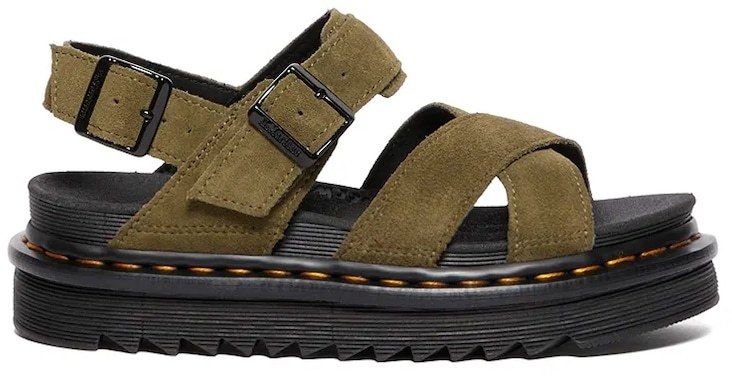 Semišové sandále Dr. Martens Voss II dámske, zelená farba, na platforme, DM41122300