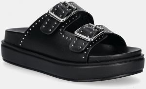 Kožené šľapky Steve Madden Freelance dámske, čierna farba, na platforme, SM11003598