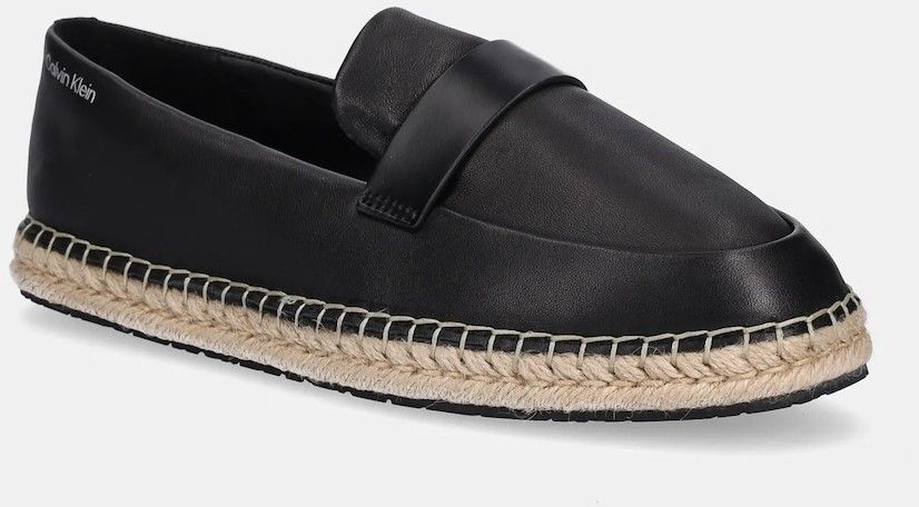 Kožené espadrilky Calvin Klein ESPADRILLE W/CK HW - LTH čierna farba, HW0HW02390
