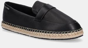Kožené espadrilky Calvin Klein ESPADRILLE W/CK HW - LTH čierna farba, HW0HW02390
