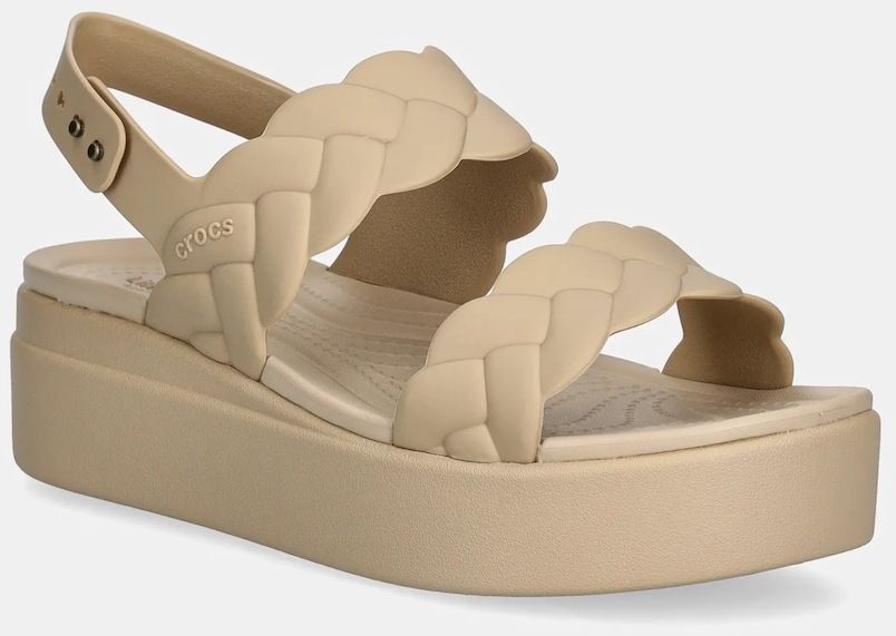 Sandále Crocs Brooklyn Woven Upper Low Wedge W dámske, béžová farba, na platforme, 209977-212