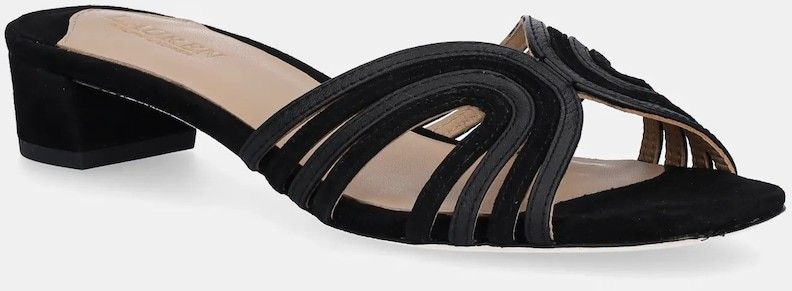 Kožené šľapky Lauren Ralph Lauren Fay Mtstrp dámske, čierna farba, na podpätku, 802961818003