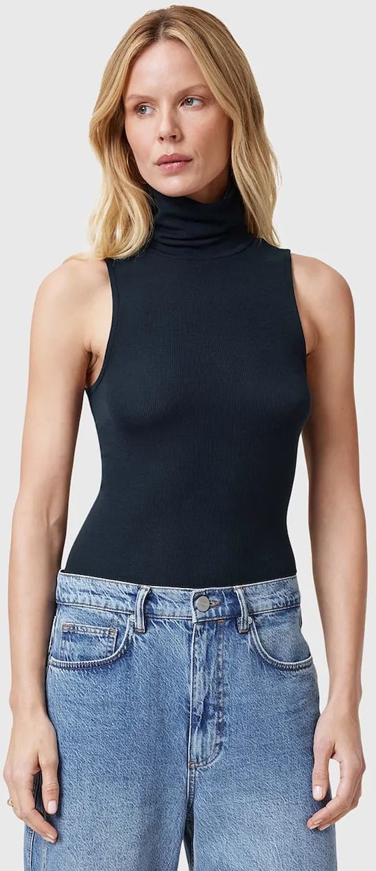 Top AllSaints BEC ROLL dámske, tmavomodrá farba, s rolákom, W004JC