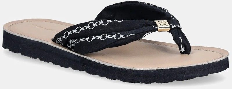 Šľapky Tommy Hilfiger TH CHAIN PRINT ELEVATED SANDAL dámske, tmavomodrá farba, na plochom podpätku, FW0FW08519