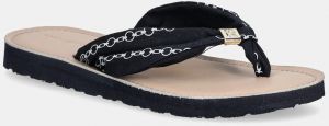 Šľapky Tommy Hilfiger TH CHAIN PRINT ELEVATED SANDAL dámske, tmavomodrá farba, na plochom podpätku, FW0FW08519