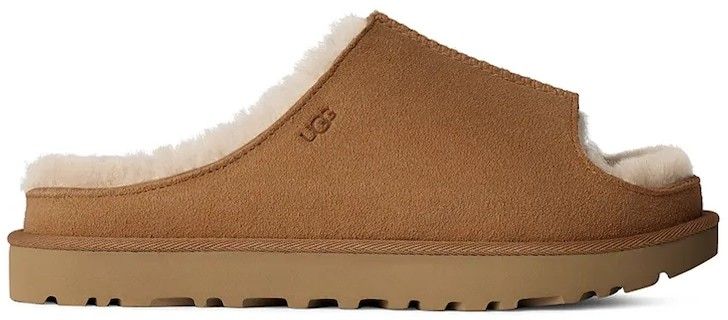Semišové šľapky UGG Greenport Slide dámske, hnedá farba, na platforme, 1167610-CHE