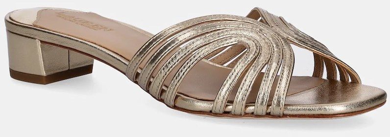 Kožené šľapky Lauren Ralph Lauren Fay Mtstrp dámske, zlatá farba, na podpätku, 802966855001