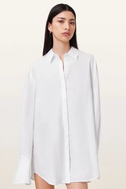 Bavlnené šaty AllSaints ALBER biela farba, mini, oversize, W249DC