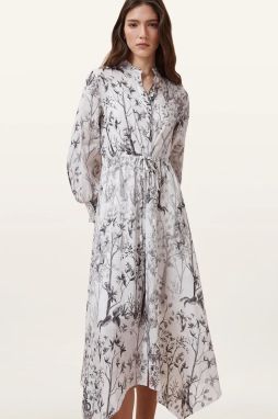 Ľanové šaty AllSaints SKYLAR MAXI biela farba, midi, rovný strih, W047DC