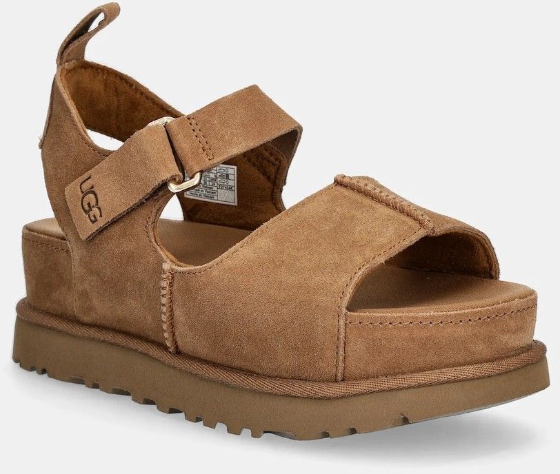 Semišové sandále UGG Goldenstar Hi dámske, hnedá farba, na platforme, 1167356-CHE