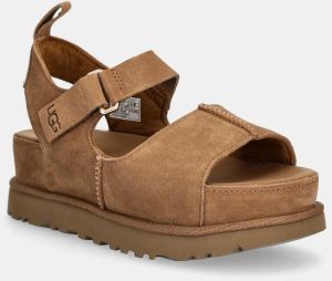 Semišové sandále UGG Goldenstar Hi dámske, hnedá farba, na platforme, 1167356-CHE