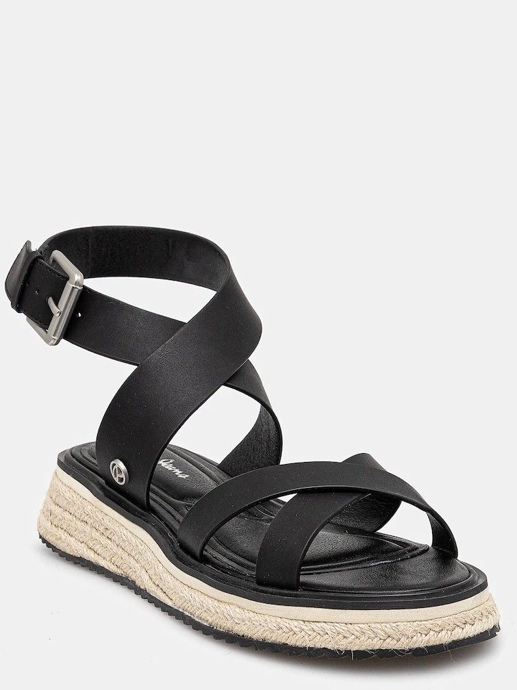 Kožené sandále Pepe Jeans KATE NATURE dámske, čierna farba, na platforme, PLS90692