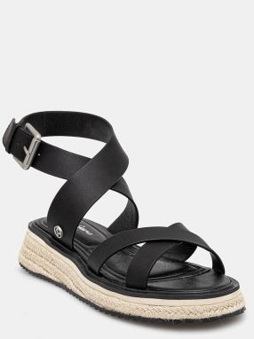 Kožené sandále Pepe Jeans KATE NATURE dámske, čierna farba, na platforme, PLS90692
