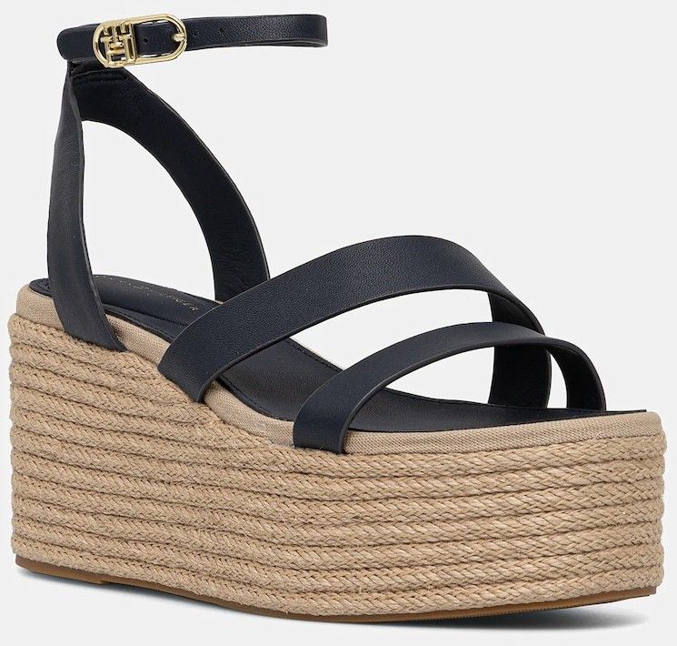 Kožené sandále Tommy Hilfiger ANKLE STRAP LEATHER PLATFORM tmavomodrá farba, FW0FW08497