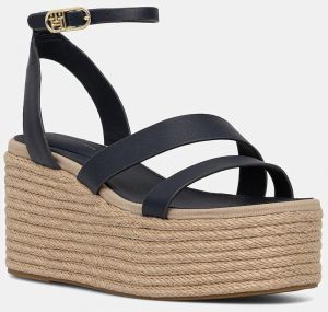 Kožené sandále Tommy Hilfiger ANKLE STRAP LEATHER PLATFORM tmavomodrá farba, FW0FW08497