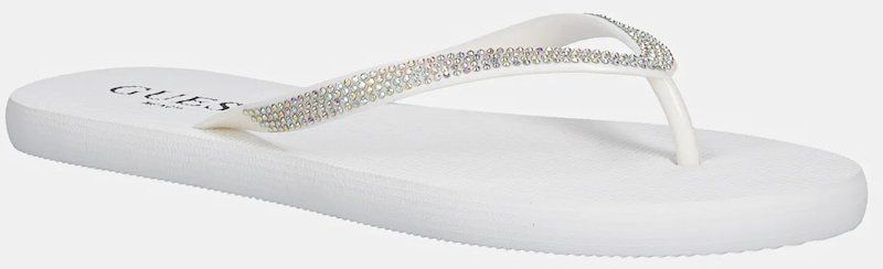 Šľapky Guess FLIP FLOP RHINESTONE dámske, biela farba, na plochom podpätku, E5GZ05 BB00F
