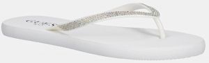 Šľapky Guess FLIP FLOP RHINESTONE dámske, biela farba, na plochom podpätku, E5GZ05 BB00F