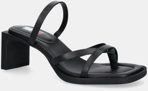 Kožené žabky Tommy Jeans THE SOHO SANDAL dámske, čierna farba, na podpätku, EN0EN02781