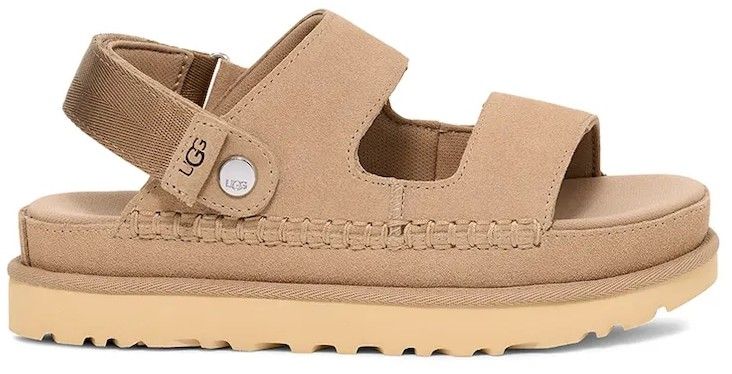 Semišové šľapky UGG Goldenstar Glide dámske, béžová farba, na platforme, 1167399-SAN