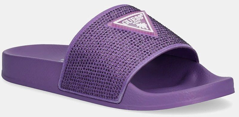Šľapky Guess BEACH SLIPPERS STRASS dámske, fialová farba, E4GZ25 BB00F