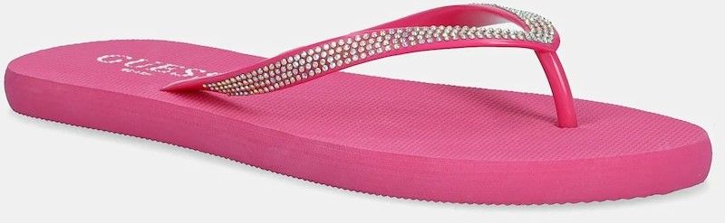 Šľapky Guess FLIP FLOP RHINESTONE dámske, ružová farba, na plochom podpätku, E5GZ05 BB00F