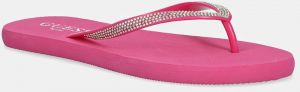 Šľapky Guess FLIP FLOP RHINESTONE dámske, ružová farba, na plochom podpätku, E5GZ05 BB00F